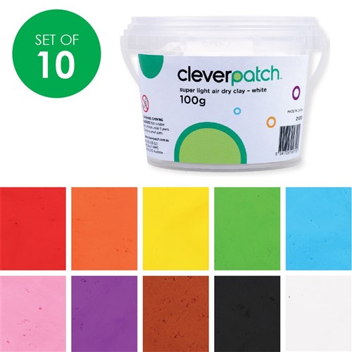 CleverPatch Super Light Air Dry Clay - 100g - Set of 10 Colours