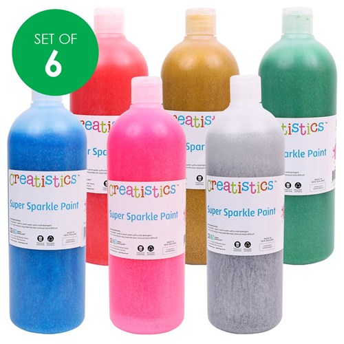 Creatistics Glitter Paint - 1 Litre - Set of 6 Colours