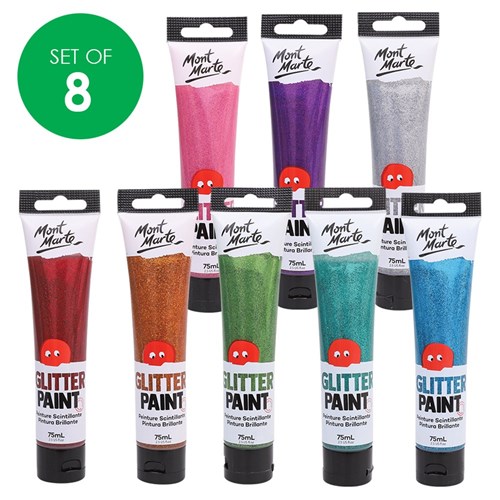 Mont Marte Glitter Paint Tubes - 75ml - Set of 8 Colours