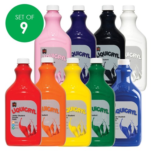 EC Liquicryl Junior Student Acrylic Paint - 2 Litres - Set of 10 Colours