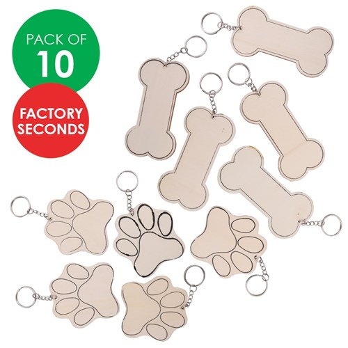 FACTORY SECONDS Printed Wooden Keyrings - Pets - Pack of 10