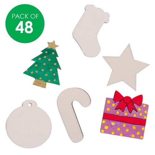 Mini Wooden Christmas Shapes - Pack of 48