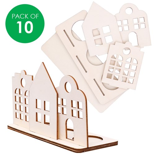 Wooden Village Tealight Holders - Pack of 10