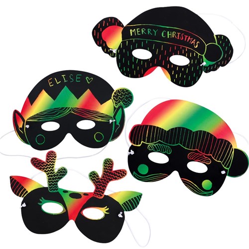 Printed Scratch Board Masks - Christmas - Pack of 20