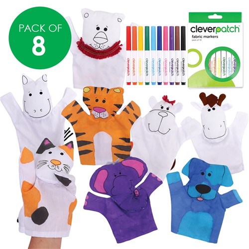 Cotton Animal Puppets with Fabric Markers - Makes 8