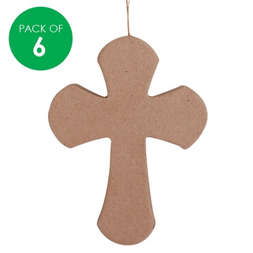 Papier Mache Cross Ornaments - Pack of 6