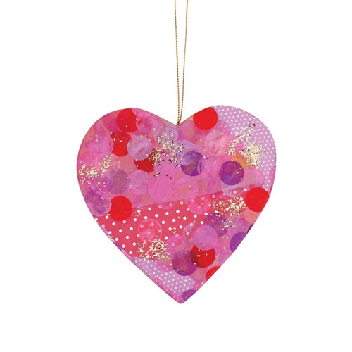 Papier Mache Heart Ornaments - Pack of 6