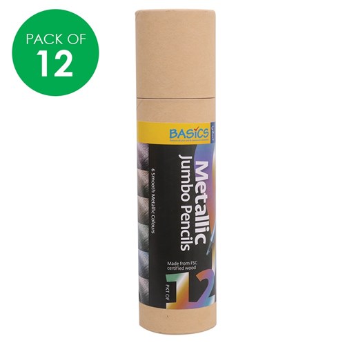 Basics Jumbo Metallic Coloured Pencils - Pack of 12