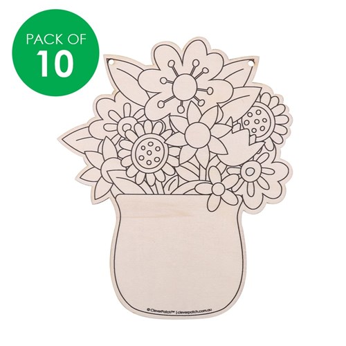 Wooden Hanging Flowers in Vase - Pack of 10