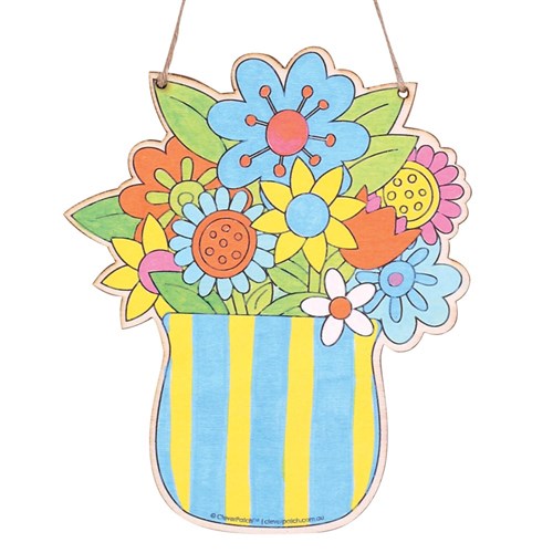 Wooden Hanging Flowers in Vase - Pack of 10