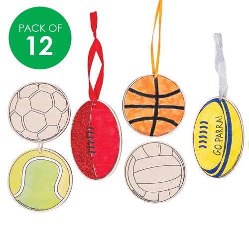 Printed Wooden Sport Ball Shapes - Pack of 12