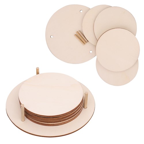 Wooden Coasters & Holder Set - Each