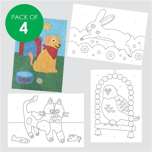 Glitter Art Colour By Numbers Kit - Pets - Pack of 4