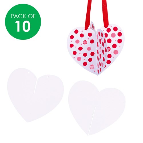 3D Cardboard Hanging Hearts - White - Pack of 10