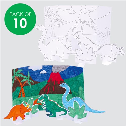 3D Cardboard Dinosaur Scenes - Pack of 10