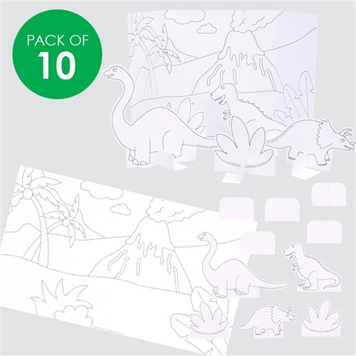 3D Cardboard Dinosaur Scenes - Pack of 10