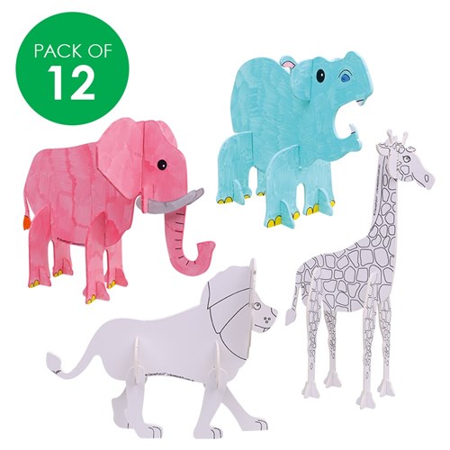 3D Cardboard Jungle Animals - Pack of 12