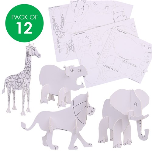 3D Cardboard Jungle Animals - Pack of 12