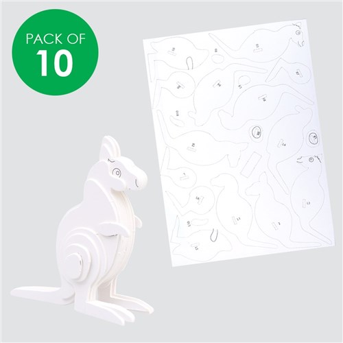 3D Cardboard Animal Puzzles - Kangaroo - Pack of 10