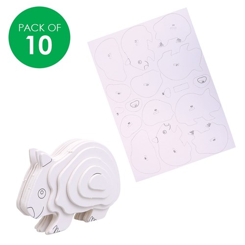 3D Cardboard Animal Puzzles - Wombat - Pack of 10