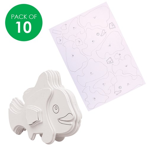 3D Cardboard Animal Puzzles - Fish - Pack of 10