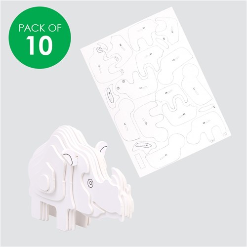 3D Cardboard Animal Puzzles - Rhino - Pack of 10
