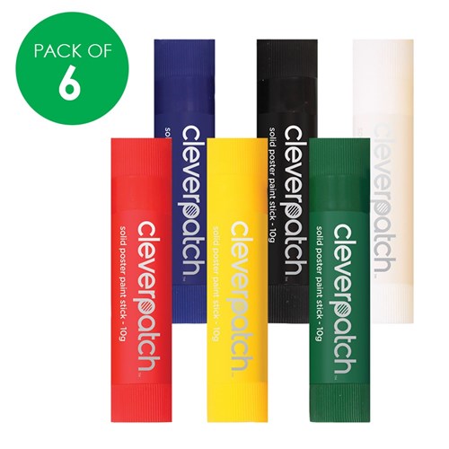 CleverPatch Poster Paint Sticks - Coloured - 10g - Pack of 6