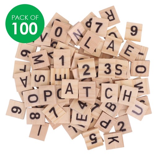 Wooden Alphabet & Number Tiles - Natural - Pack of 100