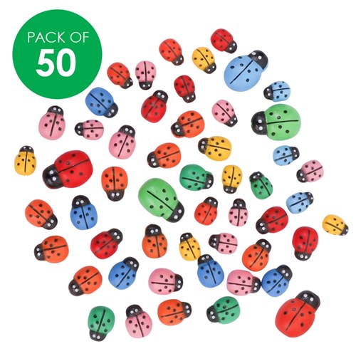 Self-Adhesive Wooden Ladybirds - Bright - Pack of 50