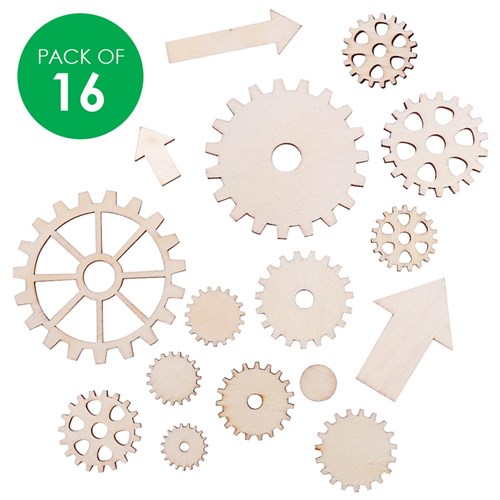 Wooden Gears & Cogs - Pack of 16