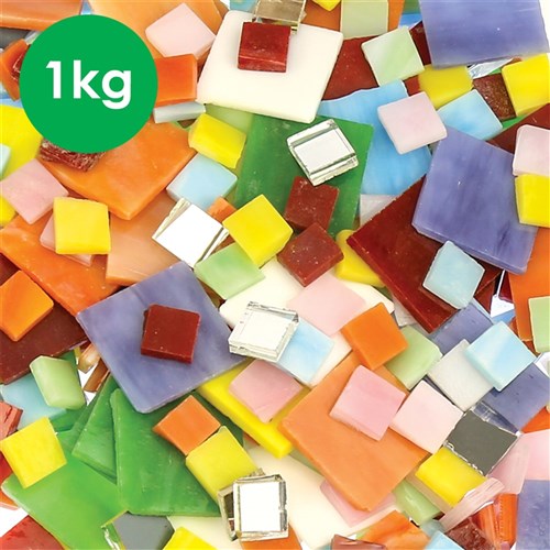 Glass Mosaic Tiles - Assorted Colours - 1kg Pack