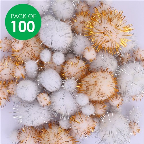 Pom Poms - Gold & Silver - Pack of 100