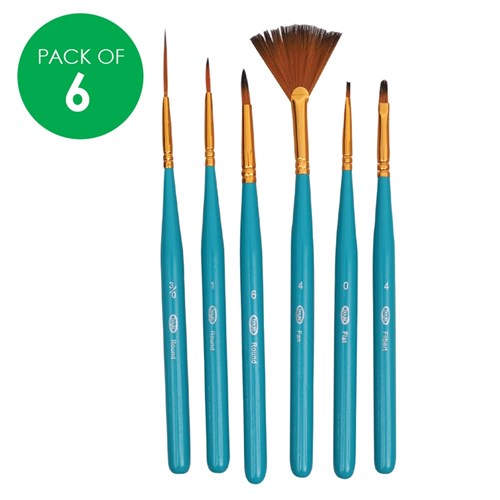 Taklon Paint Brushes - Assorted - Pack of 6