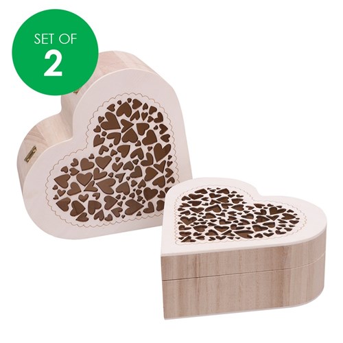 Wooden Heart Boxes - Set of 2