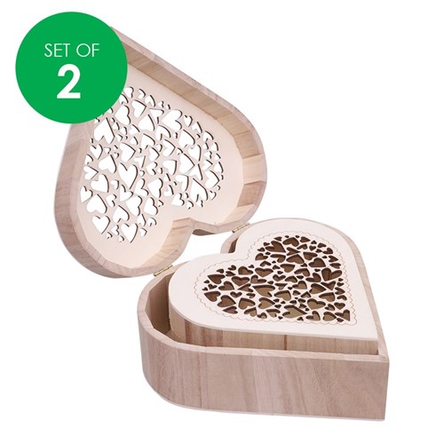Wooden Heart Boxes - Set of 2