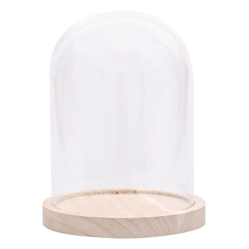 Large Glass Dome Cloche with Wooden Base - Each