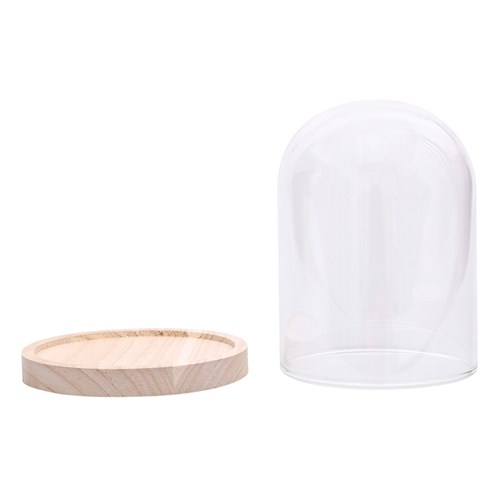 Large Glass Dome Cloche with Wooden Base - Each