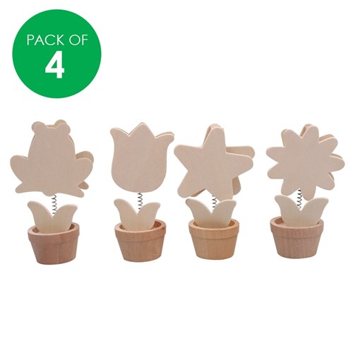 Wooden Mini Pot Photo Clips - Pack of 4