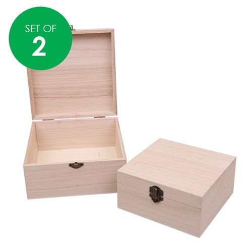 Wooden Square Storage Boxes - Set of 2