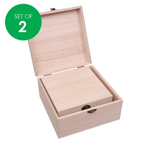 Wooden Square Storage Boxes - Set of 2