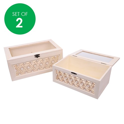 Wooden Cutout Boxes with Window - Set of 2