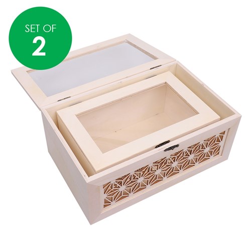 Wooden Cutout Boxes with Window - Set of 2