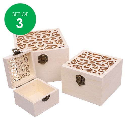 Wooden Storage Boxes - Flower Cutout - Set of 3