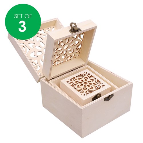 Wooden Storage Boxes - Flower Cutout - Set of 3