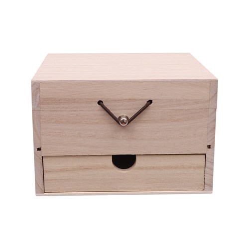 Wooden Square Storage Box with Drawer - Each