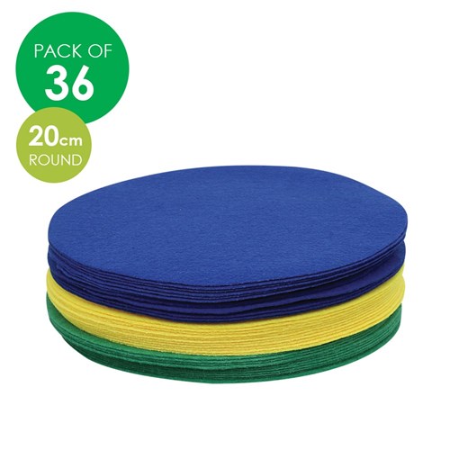 Felt Circles - Blue Yellow Green - 20cm - Pack of 36