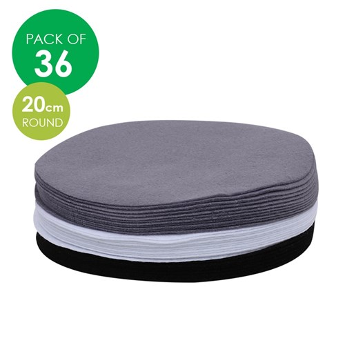 Felt Circles - Grey White Black - 20cm - Pack of 36