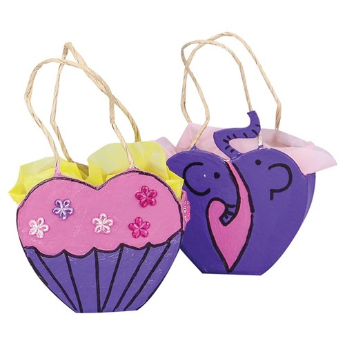 Cupcake & Elephant Papier Mache Heart Bag