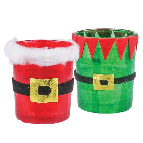 Santa & Elf Christmas Glass Tealight Holders